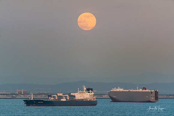 Full Moon Over the Port of Los Angeles Harbor