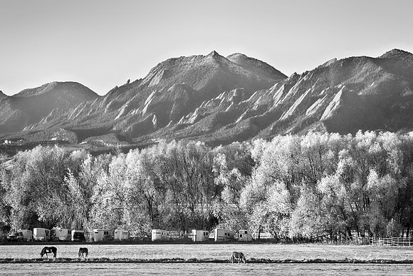 Boulder County Colorado Flatirons Autumn View BW