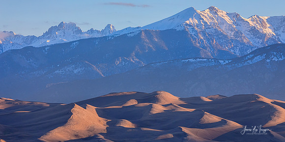 Early Morning Sand Dunes Snow Covered Peaks
